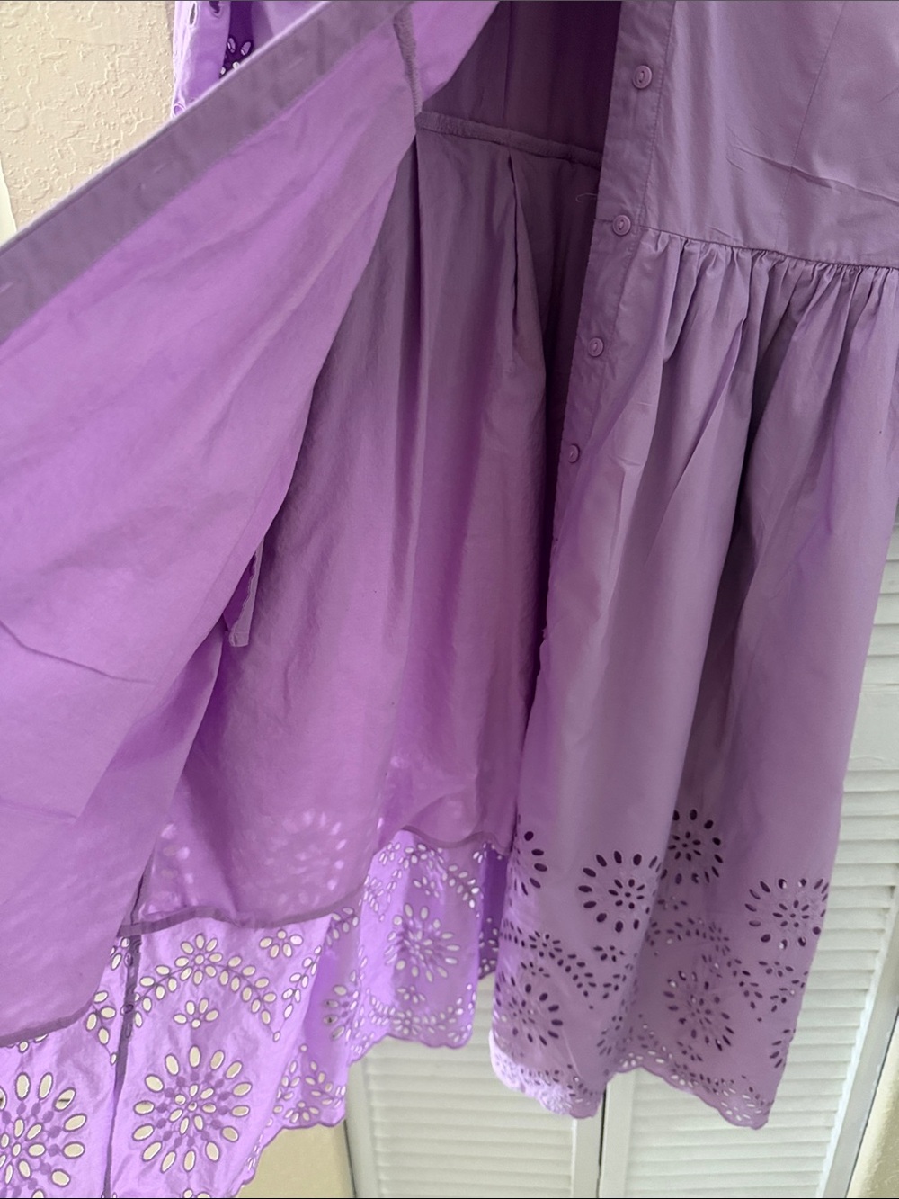 Talbots Lavender Placed Eyelet Fit & Flare Shirtdress,  size 14 - Picture 4 of 5